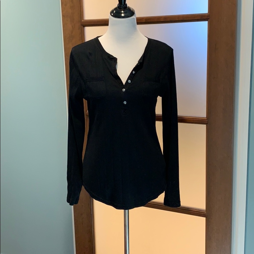 Chaps Long sleeved black blouse size large